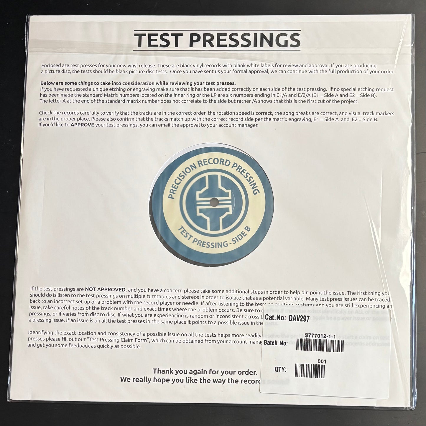 JIM WARD - DAGGERS TEST PRESSING LP